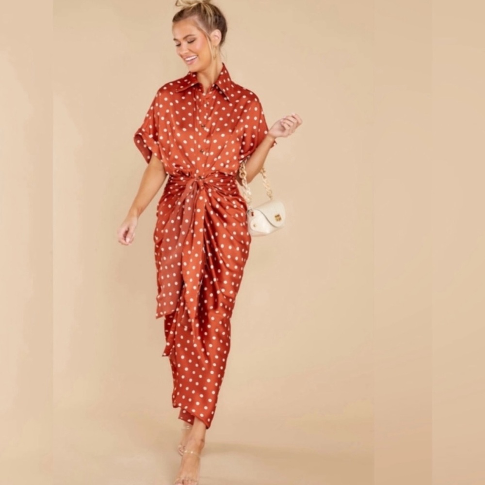 MABLE Rust Polka Dot Dress